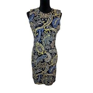 J. McLaughlin Dress Womens S Navy Blue Paisley Floral Sheath Knee Length
